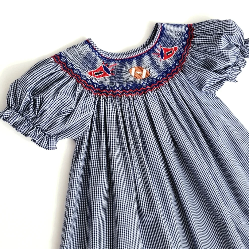 Rosalina Collections Nwot Navy Check Smocked  Football/Megahorn Dress